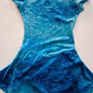 Blue Ombré Velvet Figure skating dress short sleeves adult small or xs